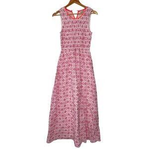 Boden Floral Smocked Maxi Dress Pink White Orange Trim Sleeveless Size US 4 NWT